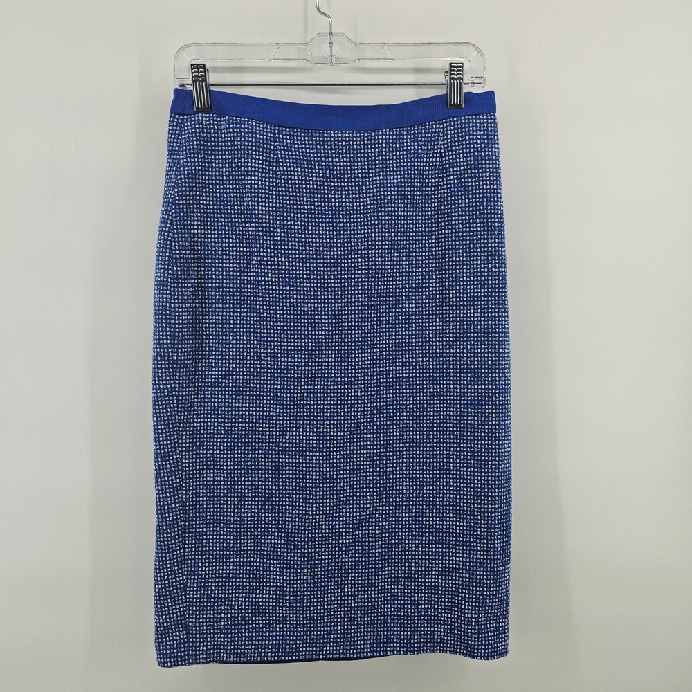 Boden Pencil Skirt Womens 6 Blue White Tweed Textured Cotton Blend Knee Length